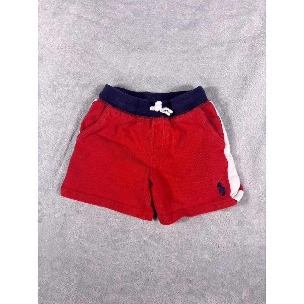 Polo Ralph Lauren Boys Shorts 2T Red Drawstring Elastic Waist Side Stripe